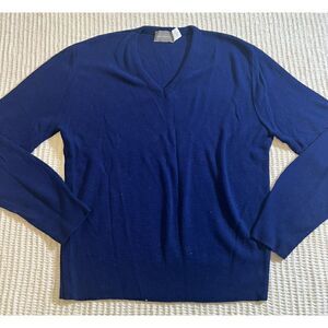 Vtg 70s 100% Virgin Acrylic Fibre Navy Blue V Neck Sweater Size Large.       Bb